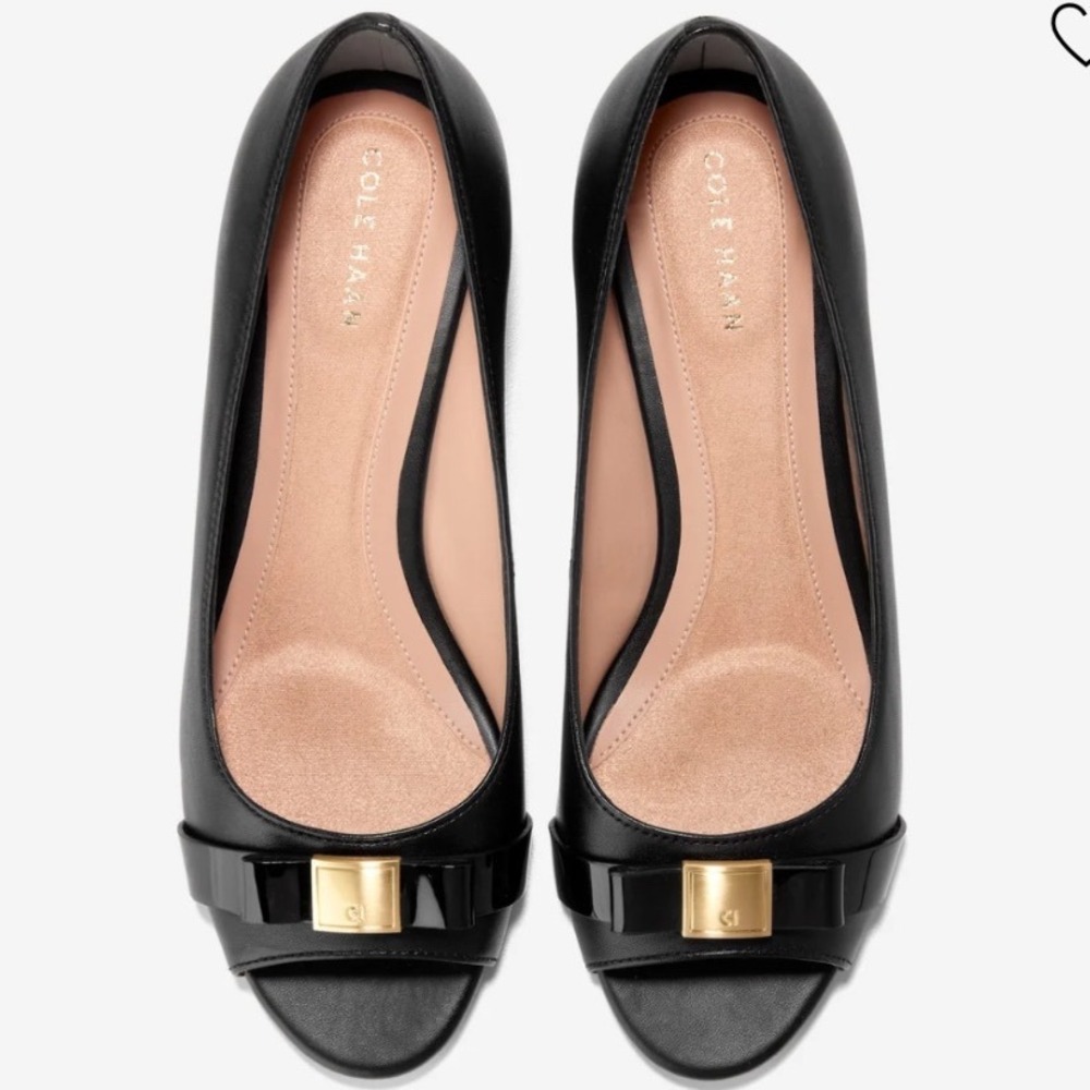 Cole Haan Vintage Go-To Malta Peep Toe Bow Wedges Women's Size 8.5